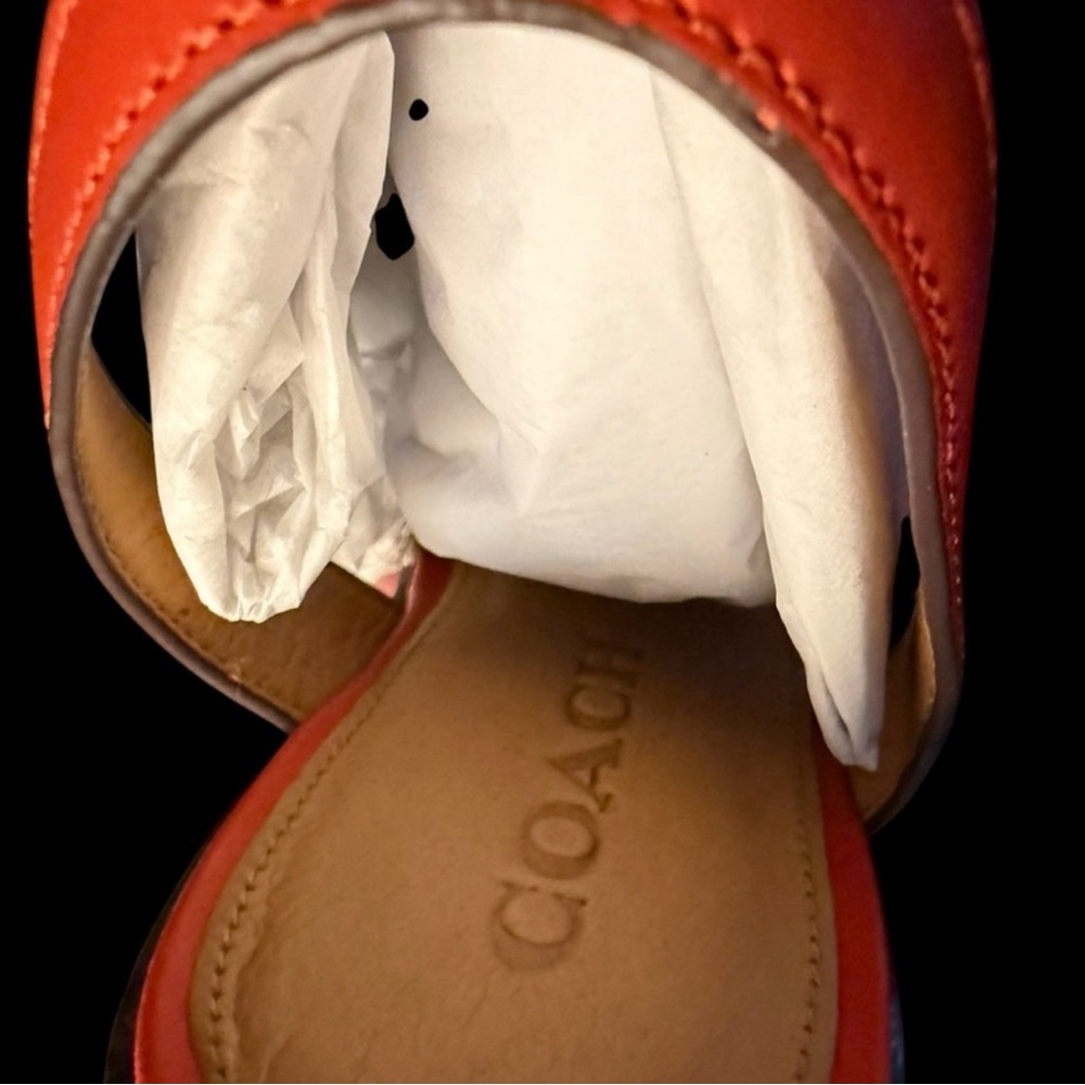 Coach Sadie Semi Matte Calf Deep Coral Sandal 6.5 - Picture 4 of 5